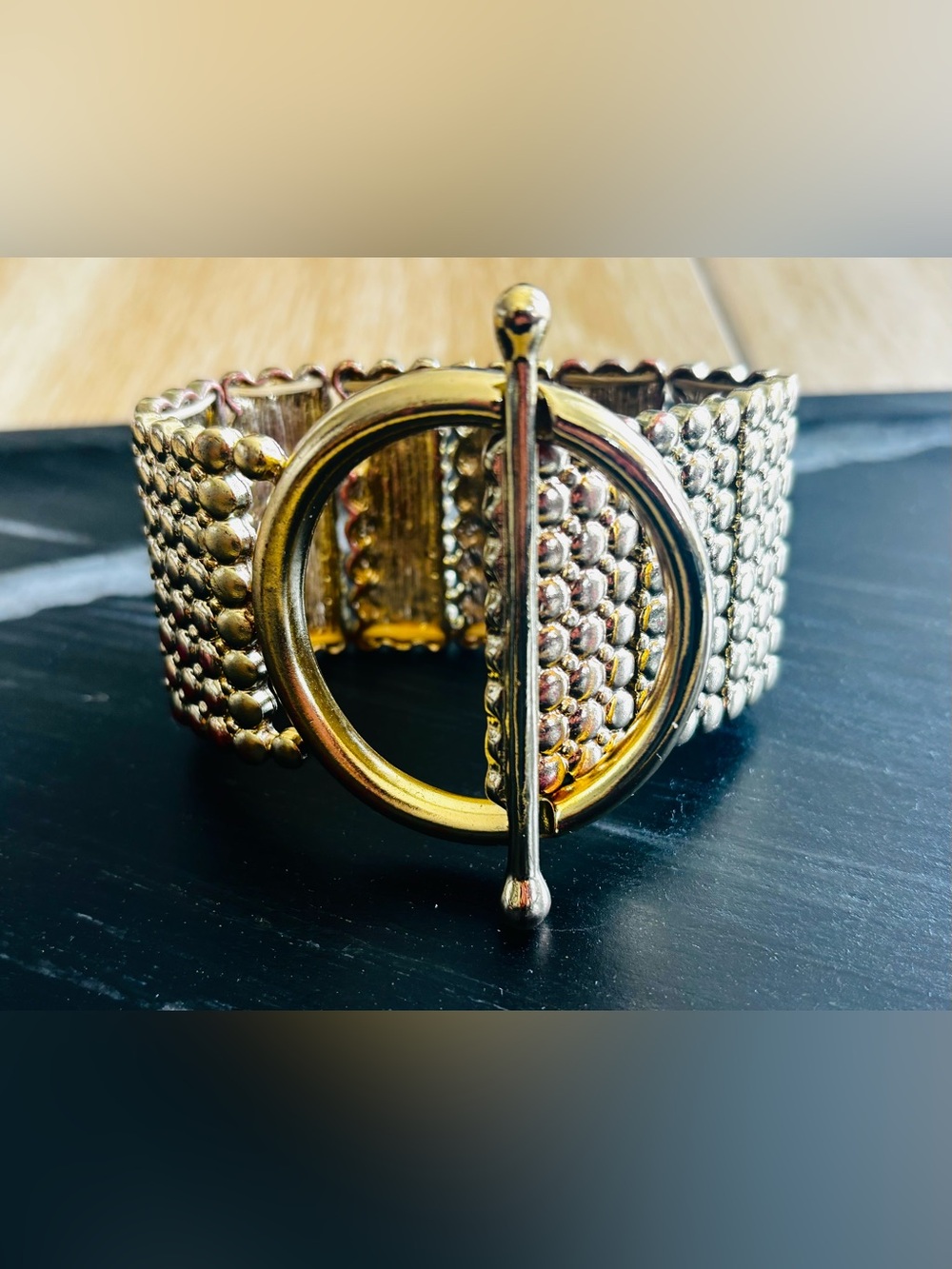 Gold Horse Bit Beaded Cuff Bracelet